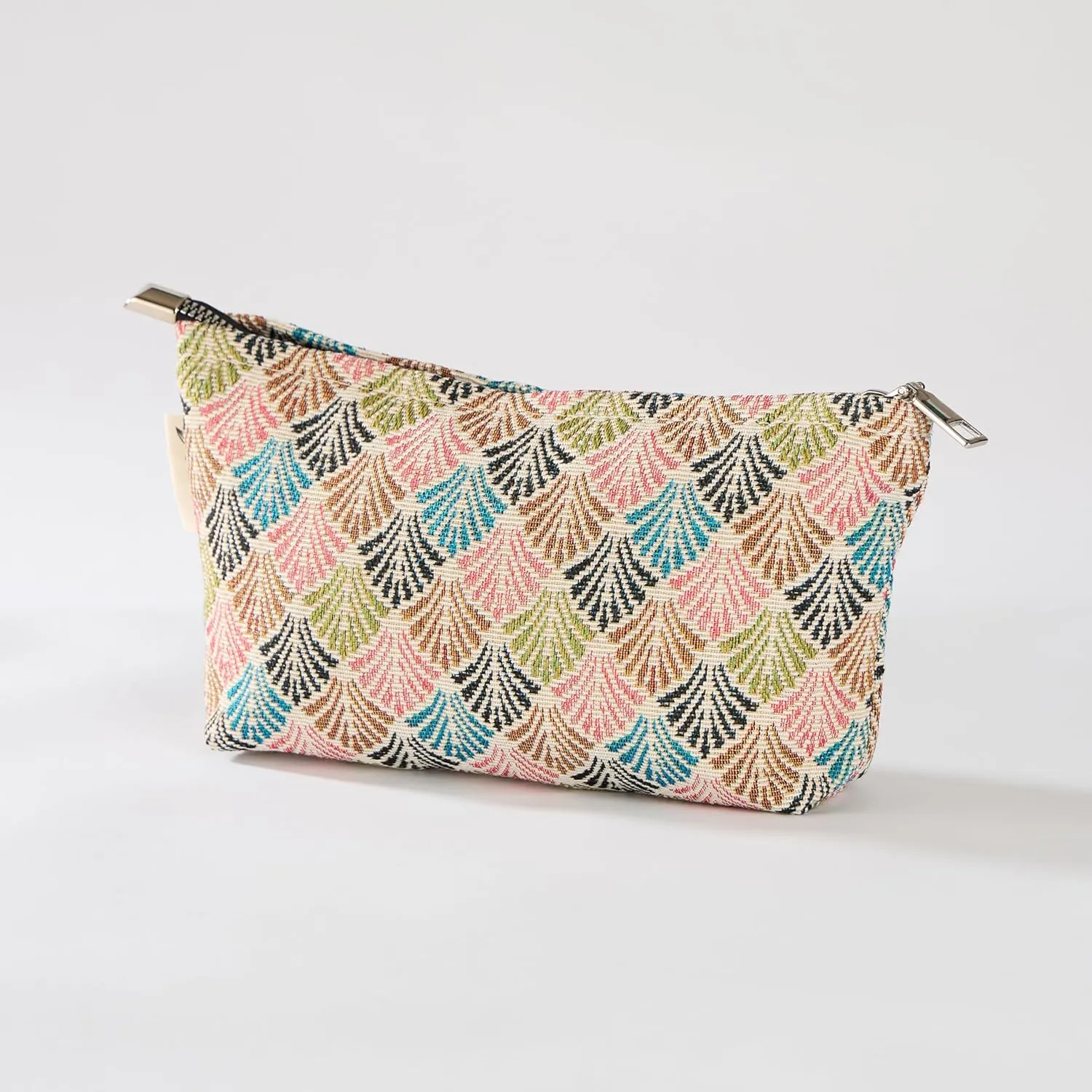 Oriental Waves Print Canvas Makeup Bag for Women Girls, Large Capacity Trendy Travel-Friendly Cosmetic Bag, Secure Metal Zipper Pouch Aesthetic Toiletry Bag Organizer (Set of 2)