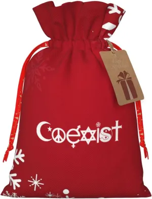 Original Coexist Symbols Christmas Drawstring Bag Gift Bag, Red Storage Bag, Christmas Gift Bags, Christmas Fabric Bags Suitable For Parties, Including Label Cards