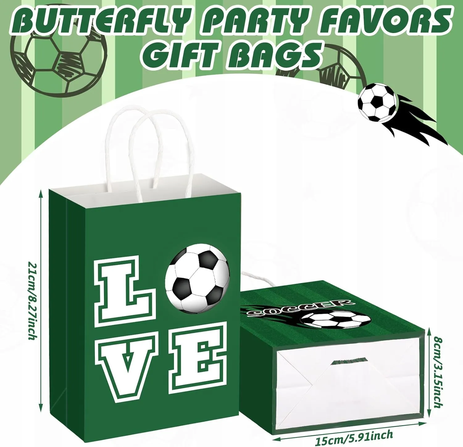 Outus 24 Pcs Soccer Party Favor Bags Soccer Goodie Gift Paper Bags with Handles Sports Ball Candy Treat Pouch for Sports Football Party Birthday Baby Shower Decorations Supplies