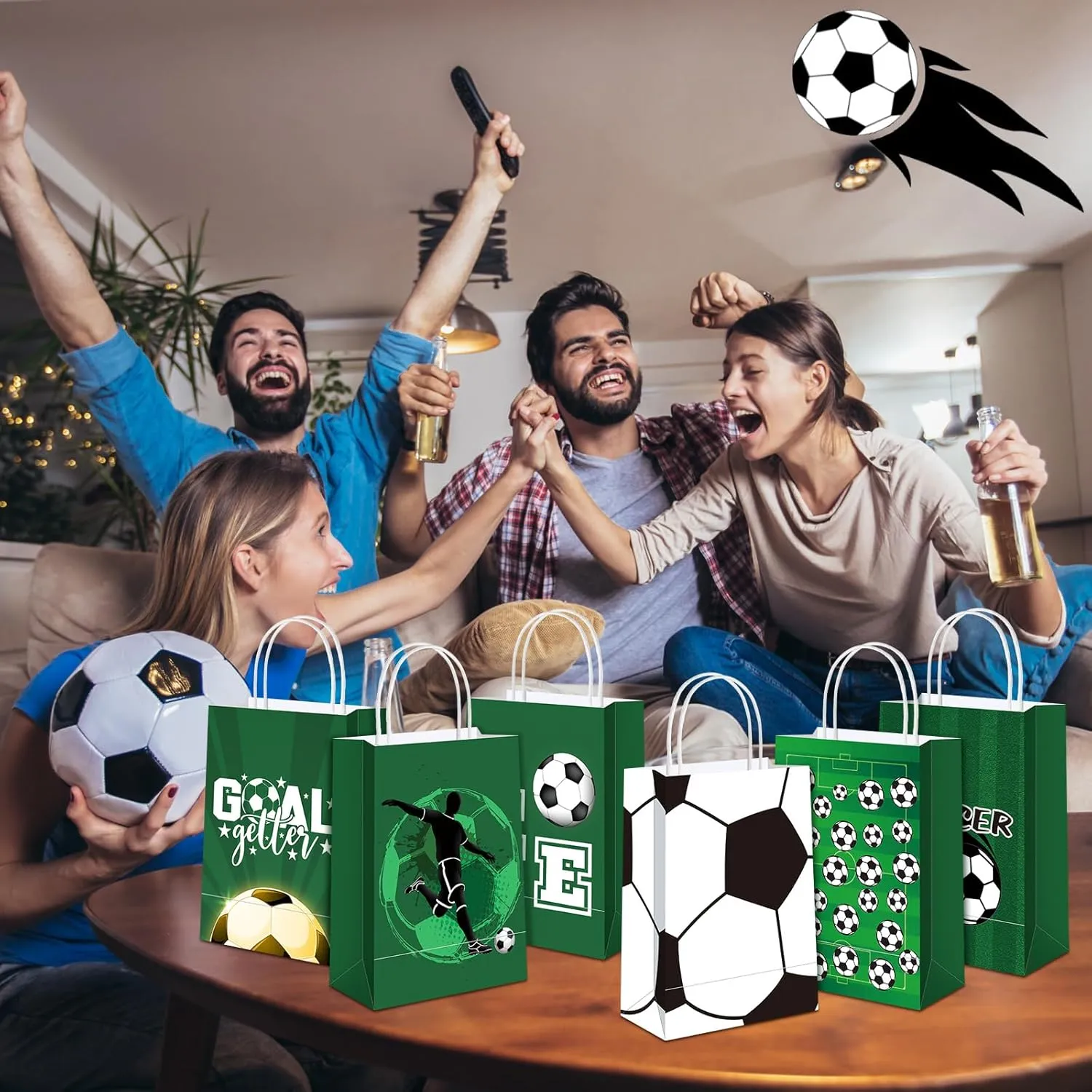 Outus 24 Pcs Soccer Party Favor Bags Soccer Goodie Gift Paper Bags with Handles Sports Ball Candy Treat Pouch for Sports Football Party Birthday Baby Shower Decorations Supplies