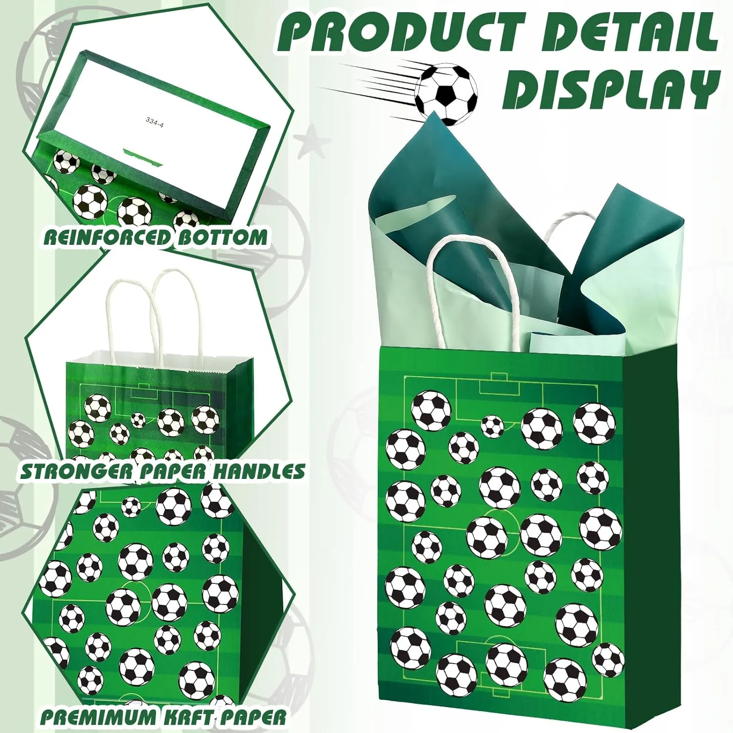 Outus 24 Pcs Soccer Party Favor Bags Soccer Goodie Gift Paper Bags with Handles Sports Ball Candy Treat Pouch for Sports Football Party Birthday Baby Shower Decorations Supplies