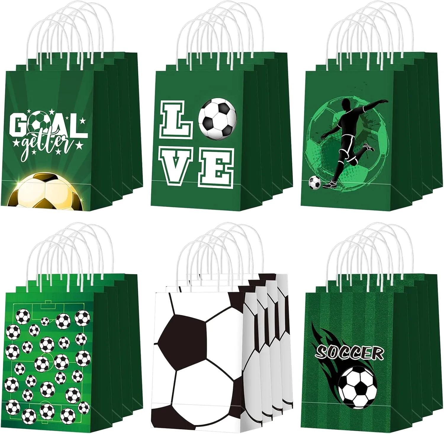 Outus 24 Pcs Soccer Party Favor Bags Soccer Goodie Gift Paper Bags with Handles Sports Ball Candy Treat Pouch for Sports Football Party Birthday Baby Shower Decorations Supplies
