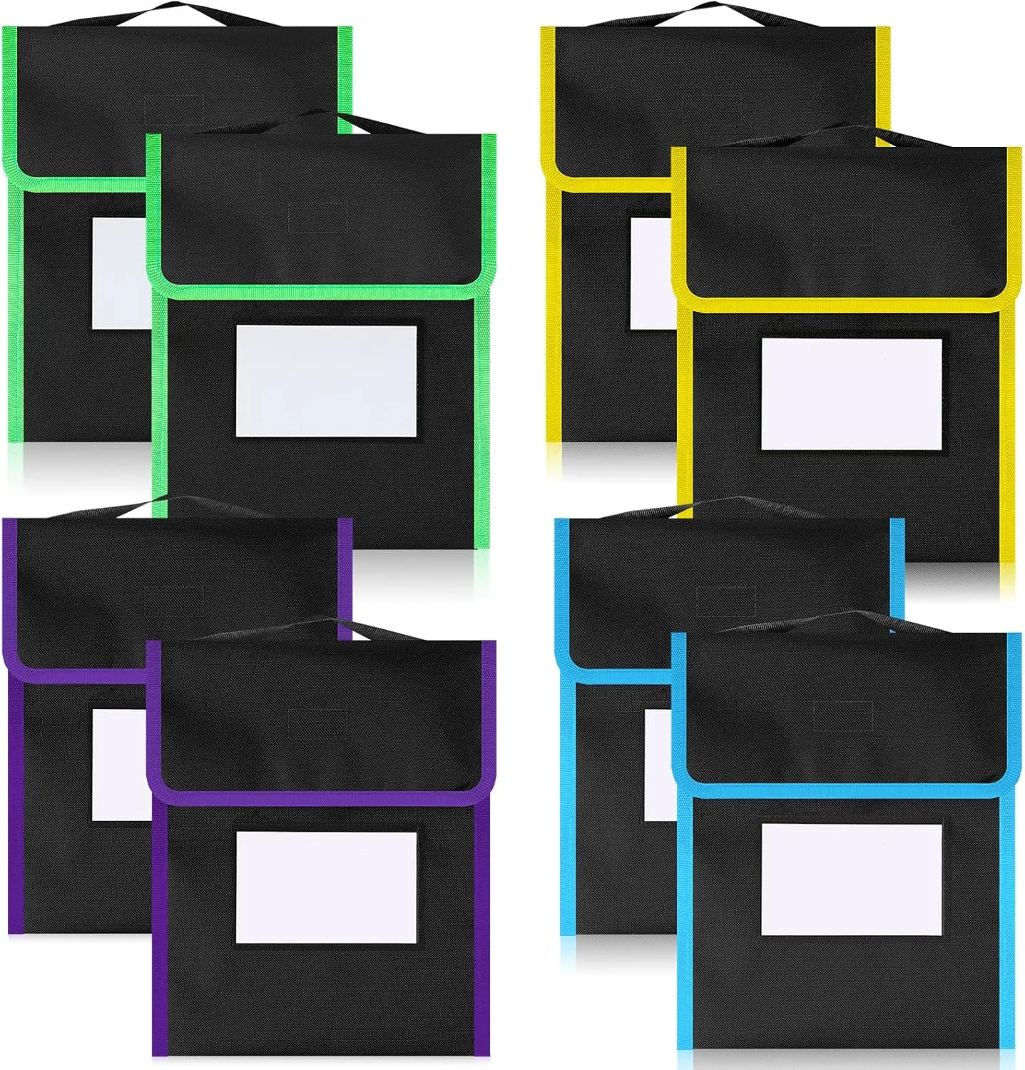 Outus Medium Book Pouches Nylon Black Book Bag with Clear Name Tag Pocket Stitched on Handle Reading Preschool Teacher Supplies for Students Classroom School Home, 9.8" x 11.8"(8 Pcs)