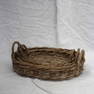 Oval Rattan Tray with Handles | Antique Grey