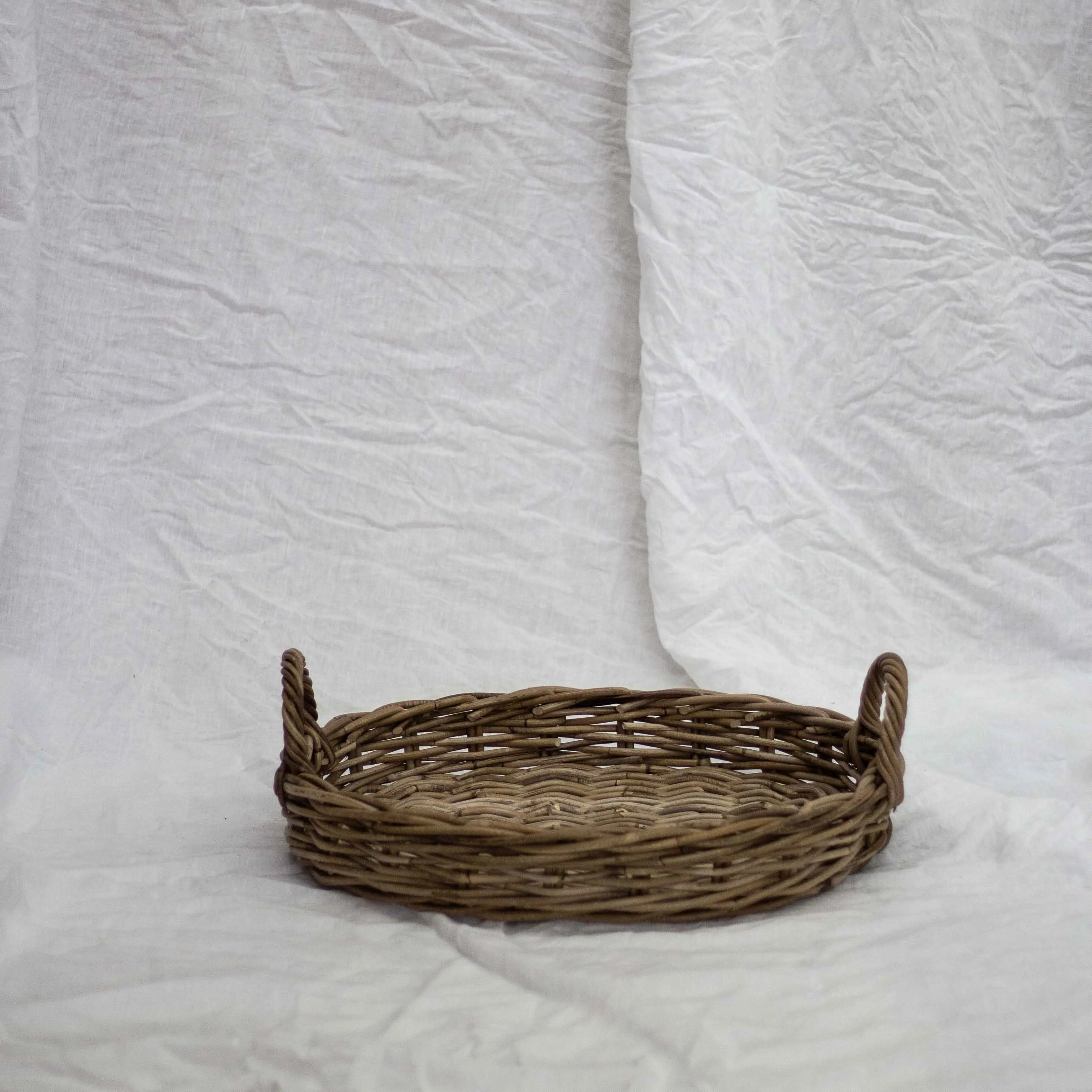 Oval Rattan Tray with Handles | Antique Grey