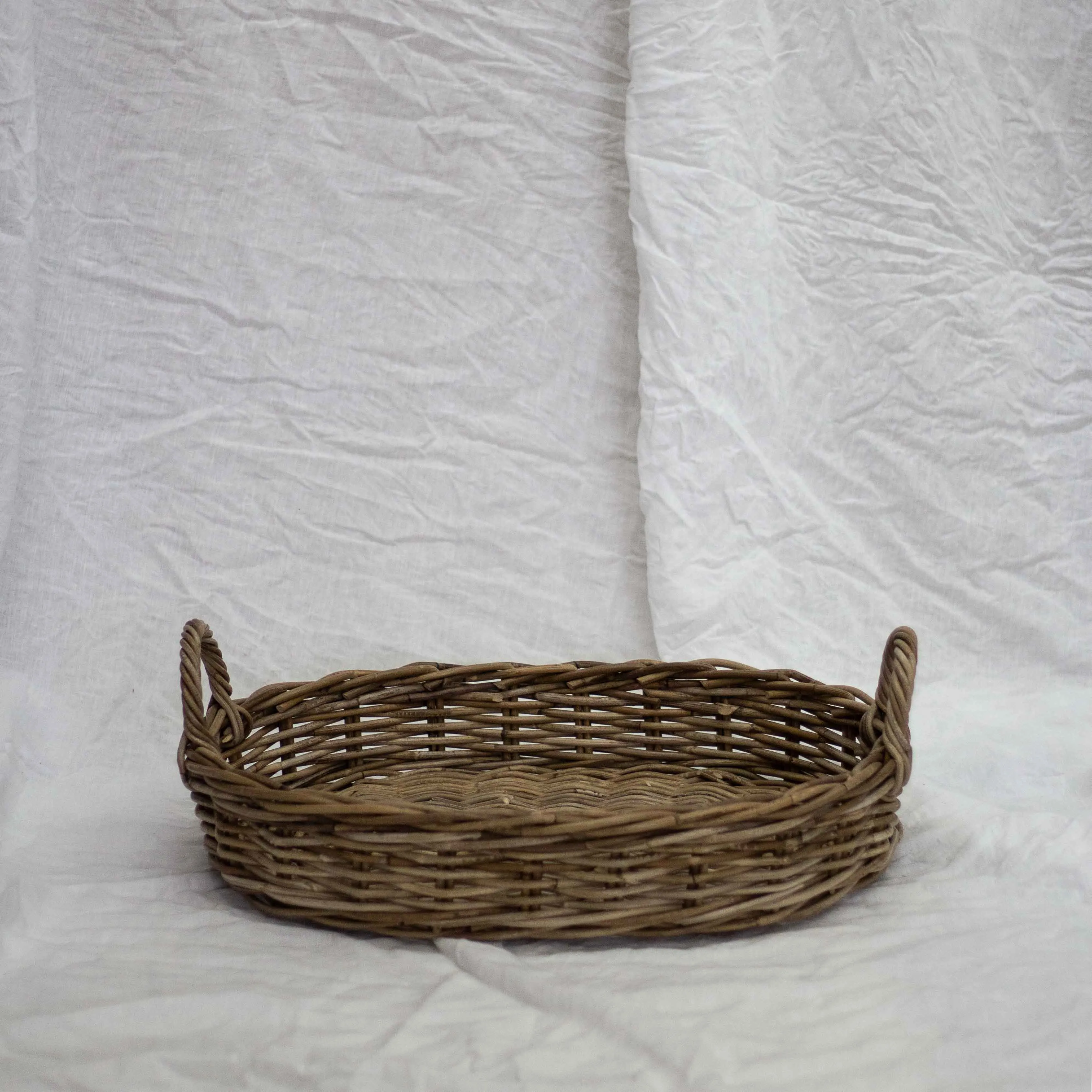 Oval Rattan Tray with Handles | Antique Grey