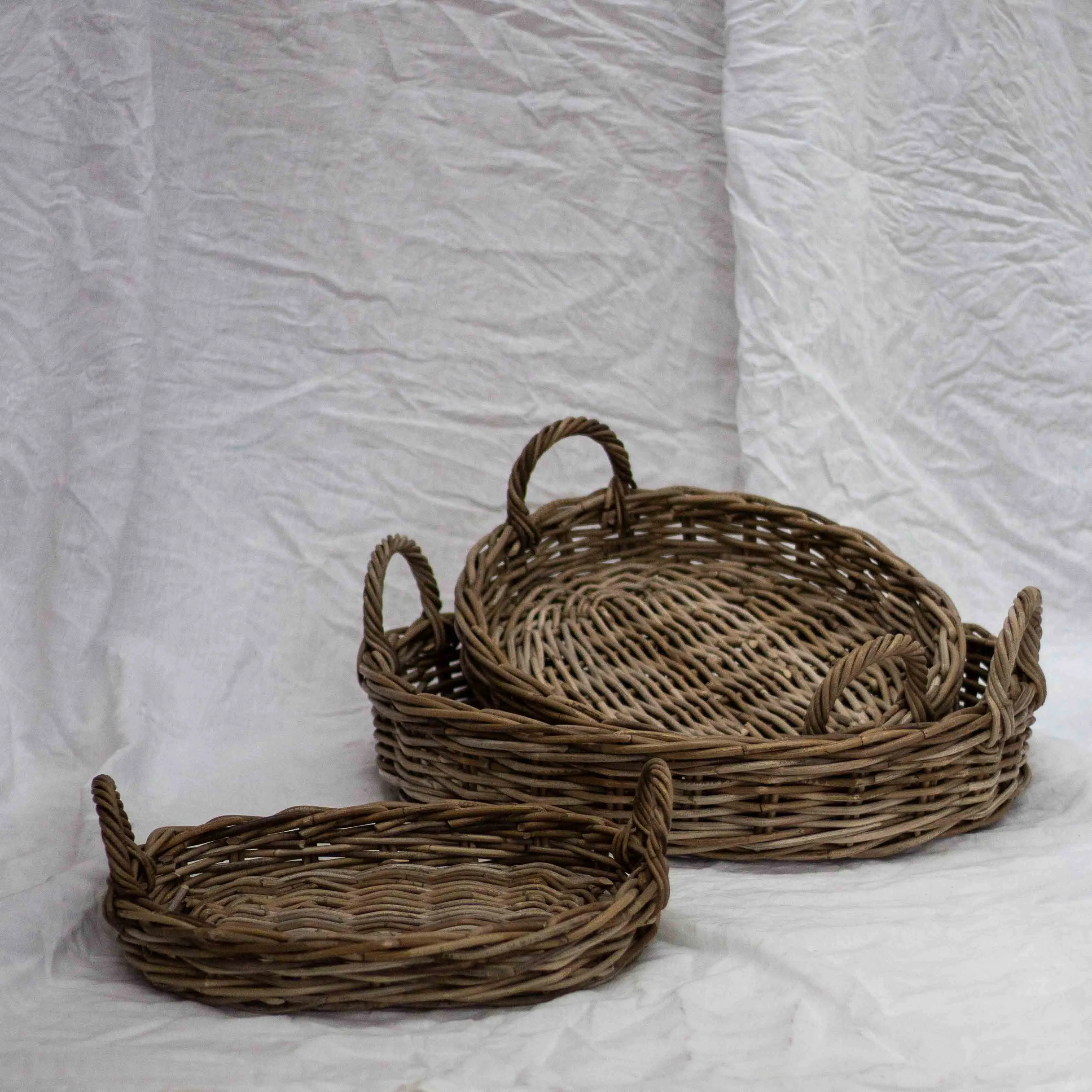 Oval Rattan Tray with Handles | Antique Grey