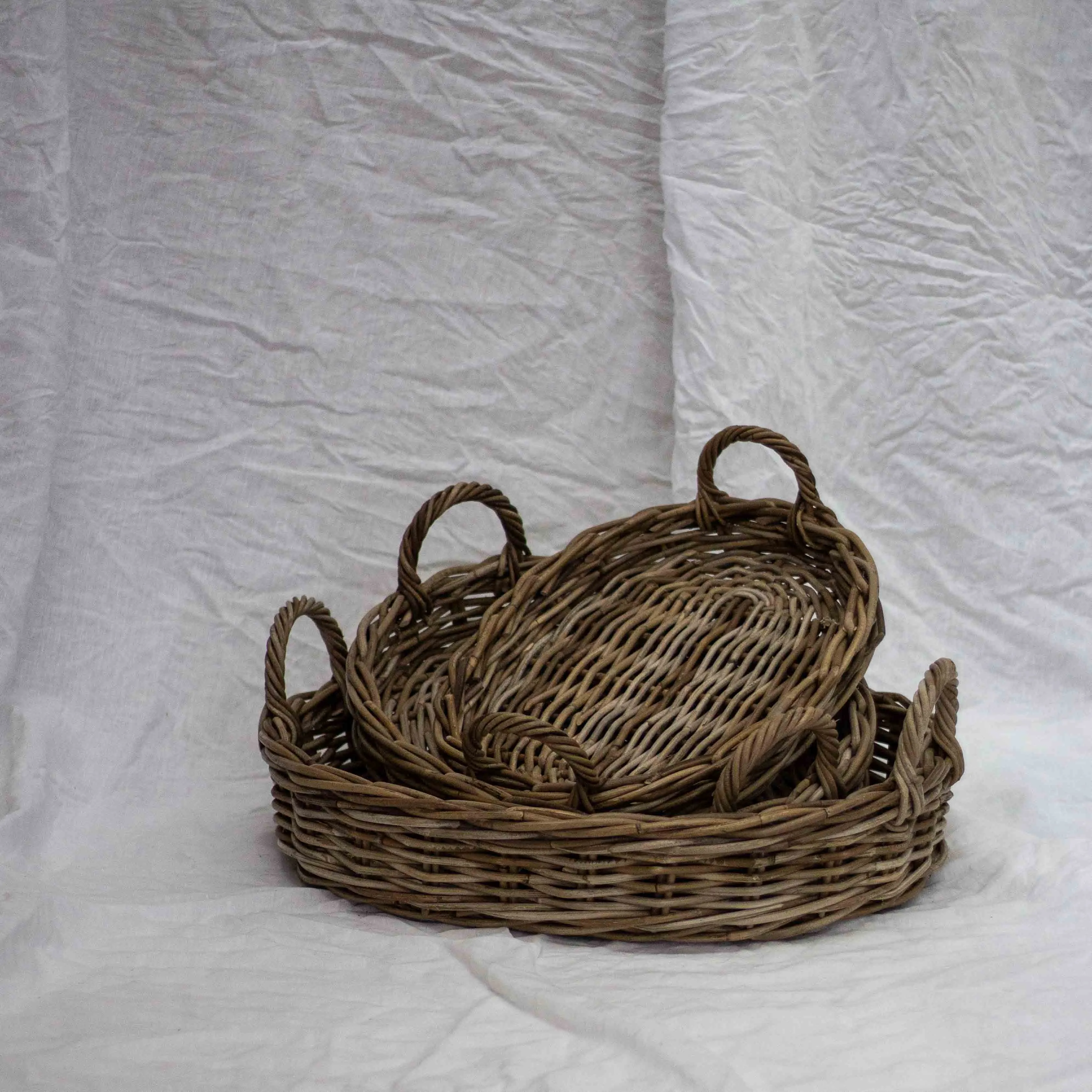 Oval Rattan Tray with Handles | Antique Grey
