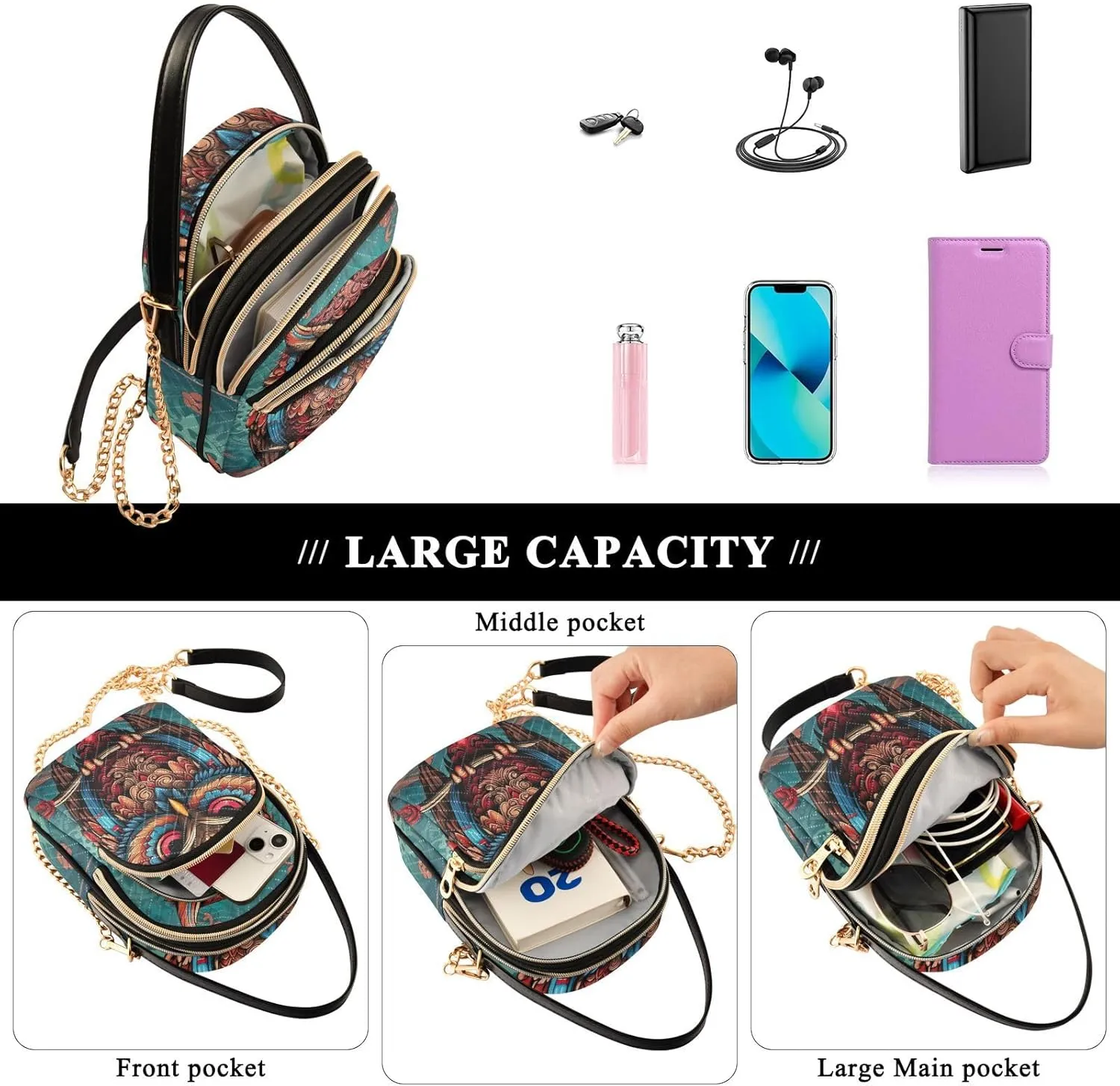 Owl in the Blue Women Crossbody Bags, Lightweight Crossbody Bag Small Handbags for Women Crossbody