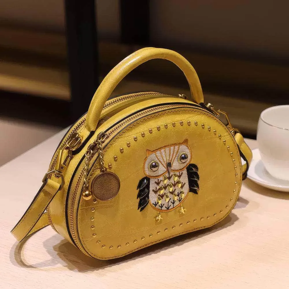 Owl Monogram Pattern Gold Stoned Shoulder Bag