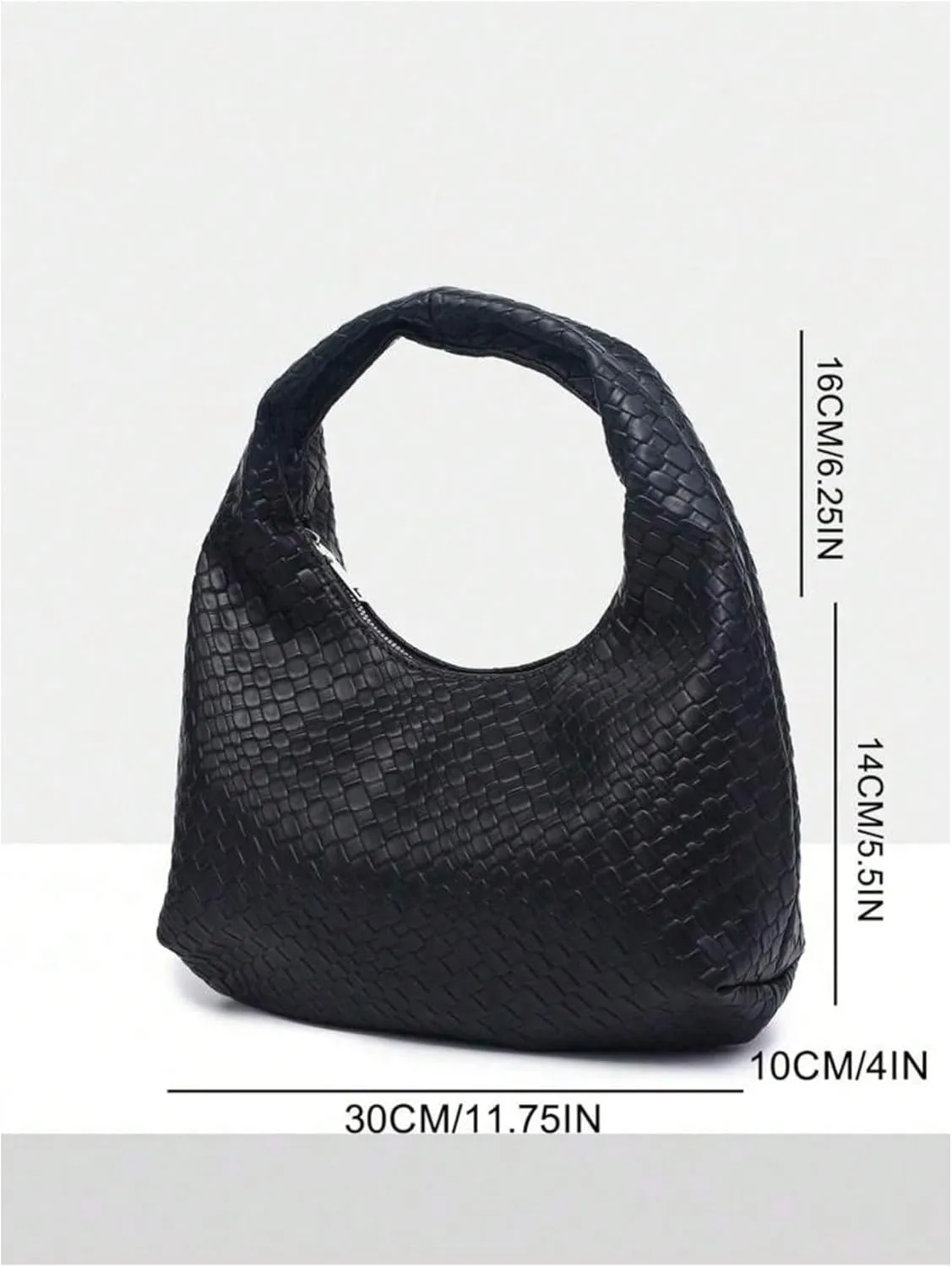 OYOANGLE Women's Leather Woven Underarm Bags Zipper Top Handle Small Shoulder Bags