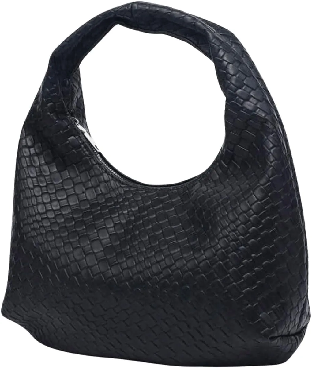 OYOANGLE Women's Leather Woven Underarm Bags Zipper Top Handle Small Shoulder Bags