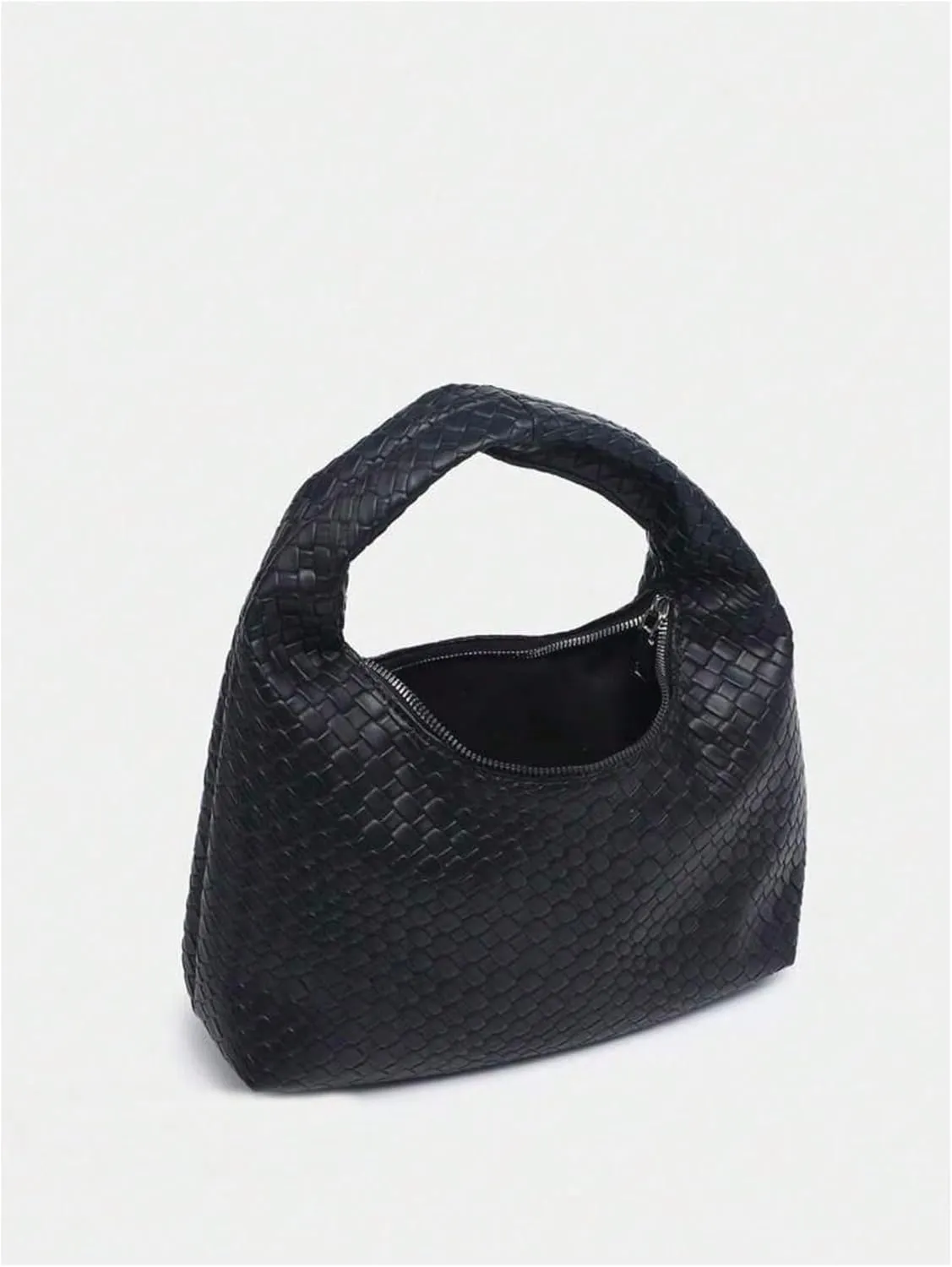 OYOANGLE Women's Leather Woven Underarm Bags Zipper Top Handle Small Shoulder Bags