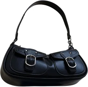 OYOANGLE Women's PU Leather Shoulder Bags Zipper Top Handle Buckle Y2K Underarm Bags Punk Clutch Handbags Streetwear