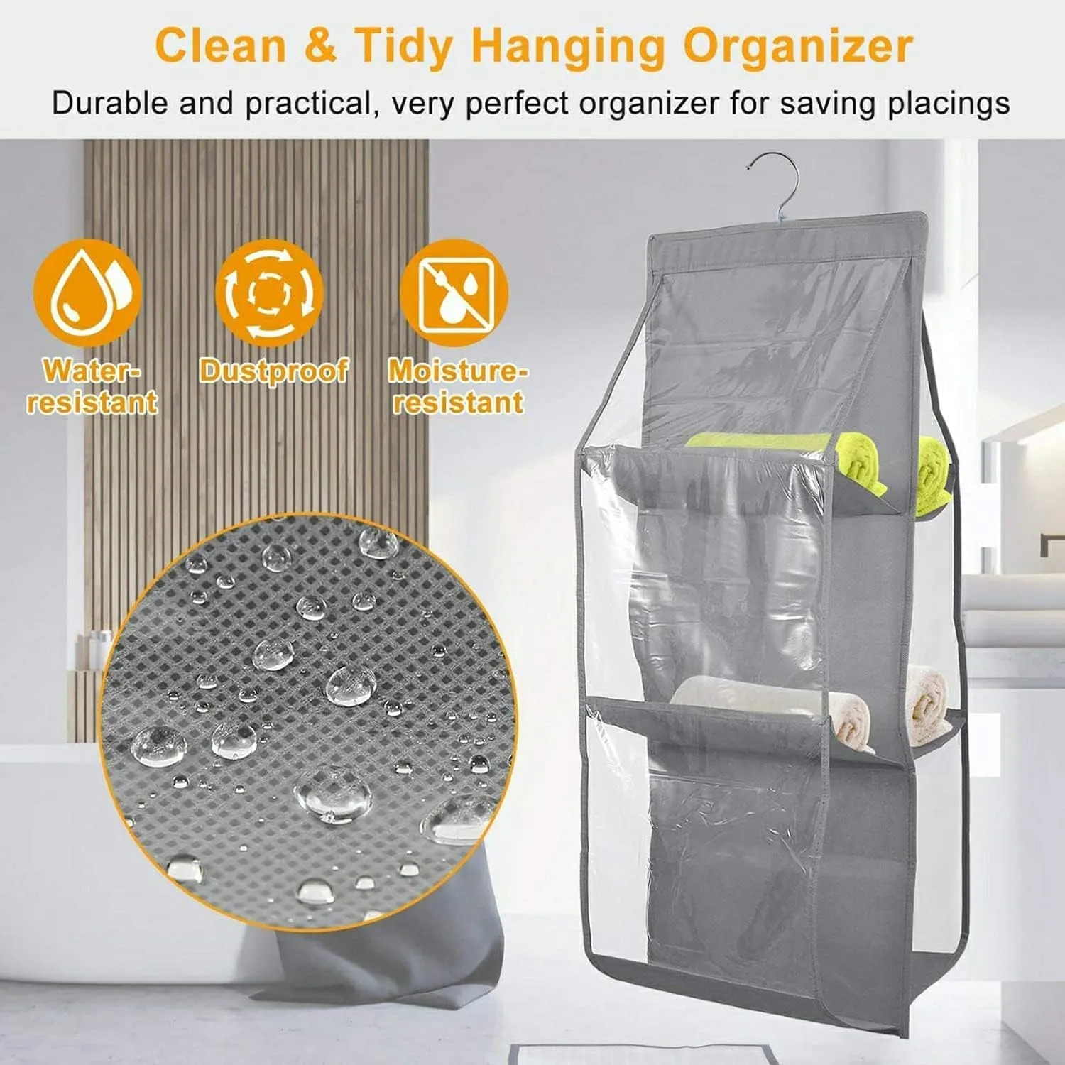 Pack of 4 Dust Proof Hanging Handbag Purse Clutch Organizer with 6 Large Compartments & Hanger Pack of 4 (Grey), Cotton, 84 x 1 x 37 CM, 87KM21827