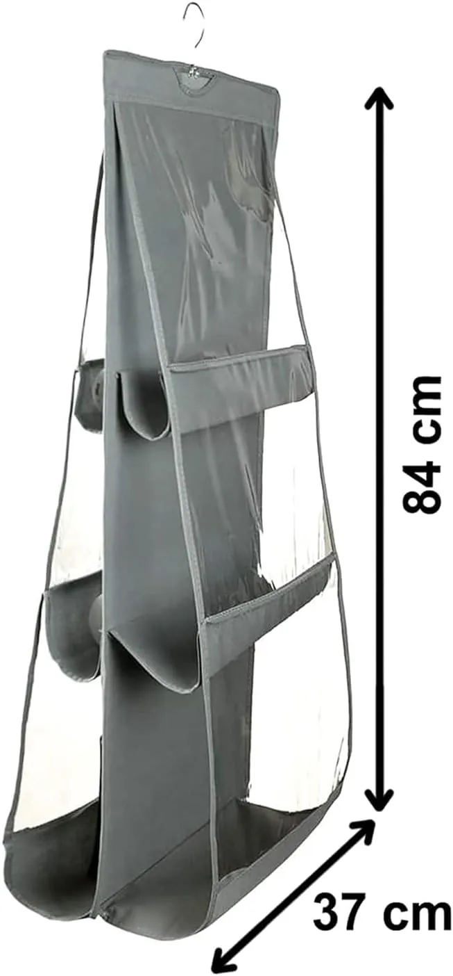 Pack of 4 Dust Proof Hanging Handbag Purse Clutch Organizer with 6 Large Compartments & Hanger Pack of 4 (Grey), Cotton, 84 x 1 x 37 CM, 87KM21827