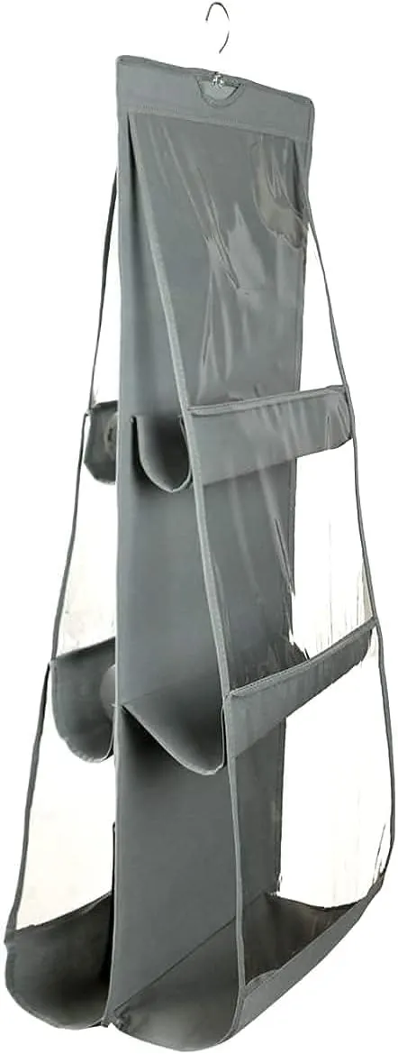 Pack of 4 Dust Proof Hanging Handbag Purse Clutch Organizer with 6 Large Compartments & Hanger Pack of 4 (Grey), Cotton, 84 x 1 x 37 CM, 87KM21827
