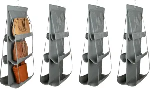 Pack of 4 Dust Proof Hanging Handbag Purse Clutch Organizer with 6 Large Compartments & Hanger Pack of 4 (Grey), Cotton, 84 x 1 x 37 CM, 87KM21827