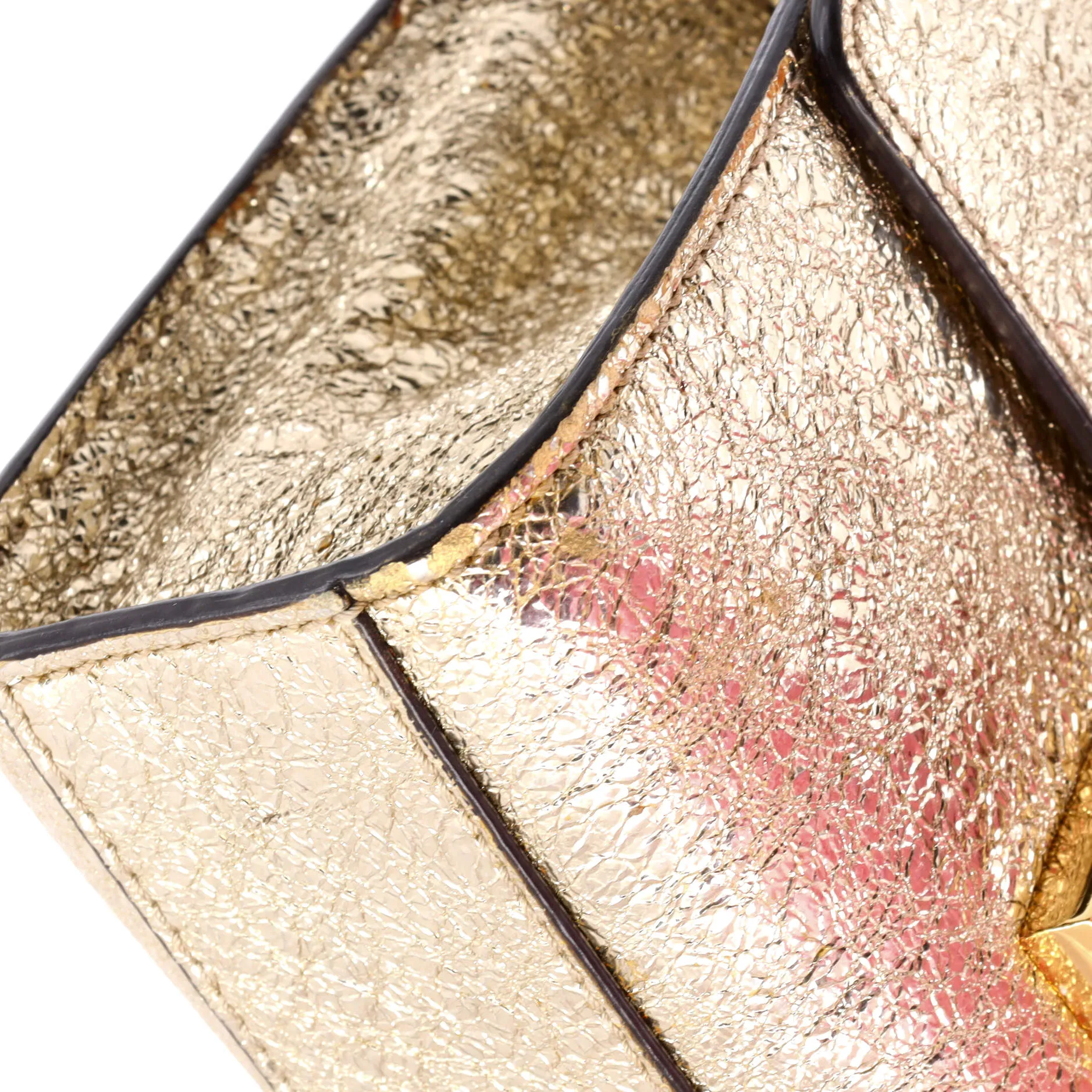 Padlock Shoulder Bag Textured Metallic Leather Small