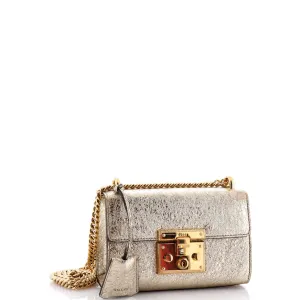 Padlock Shoulder Bag Textured Metallic Leather Small