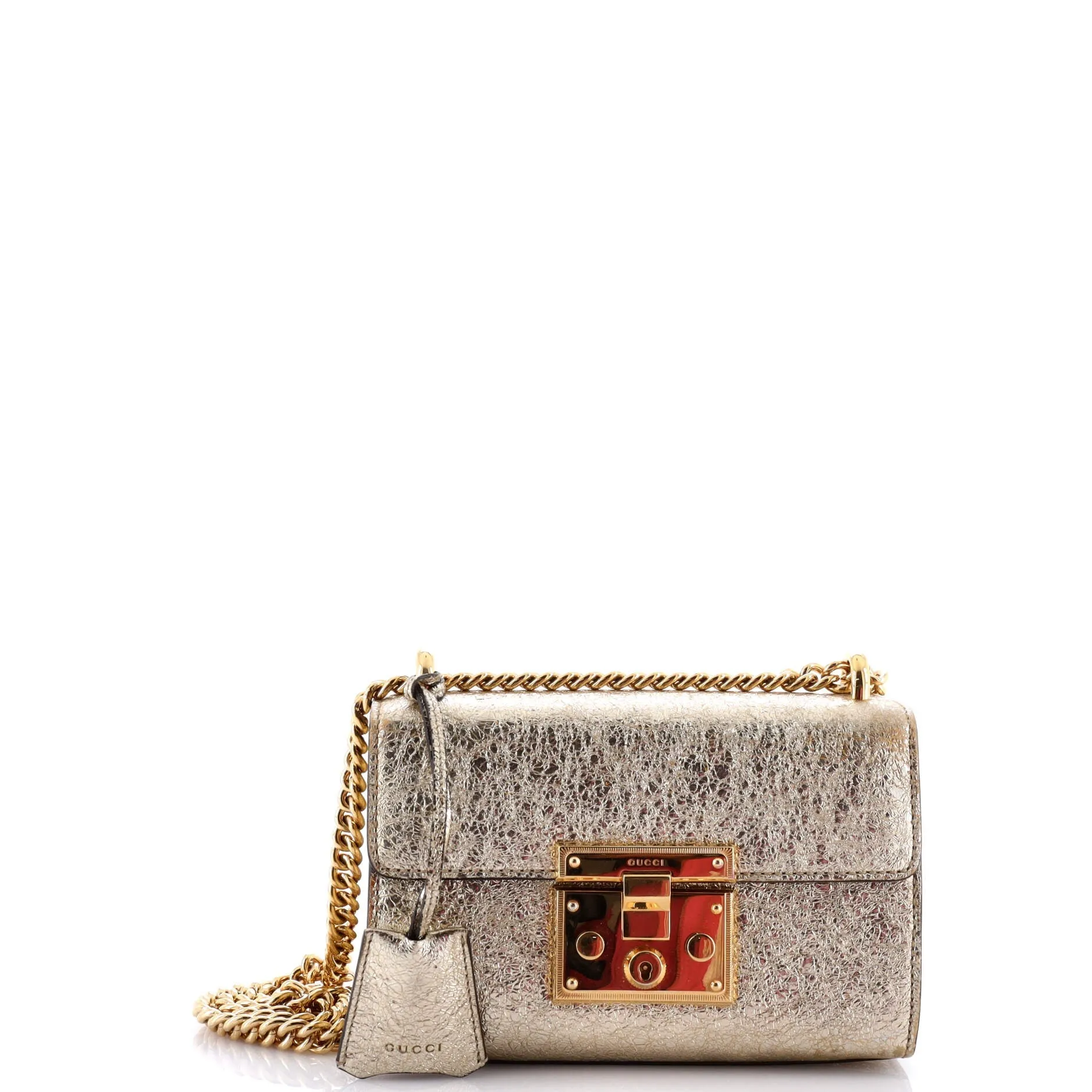 Padlock Shoulder Bag Textured Metallic Leather Small
