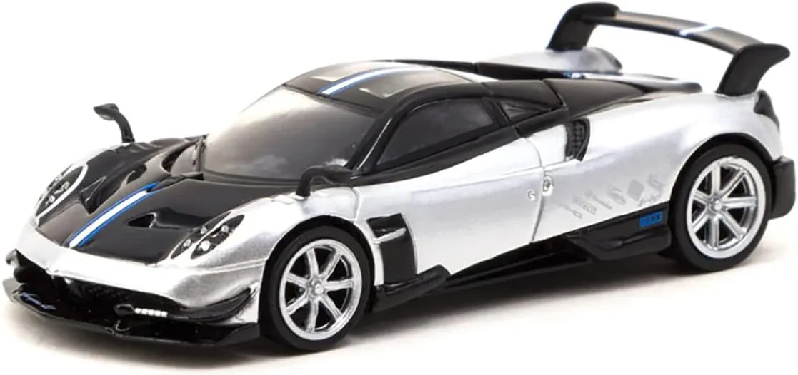 Pagani Huayra BC Grigio Mercurio Silver Metallic and Black with Stripes Global64 Series 1/64 Diecast Model Car by Tarmac Works T64G-TL014-SL