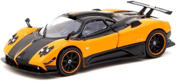 Pagani Zonda Cinque Arancio Saint Tropez Orange Metallic and Black Global64 Series 1/64 Diecast Model Car by Tarmac Works T64G-TL021-OR