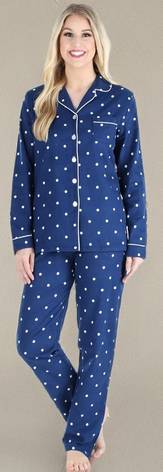 PajamaMania Women's Cotton Flannel Long Sleeve Button-Down Pajamas PJ Set