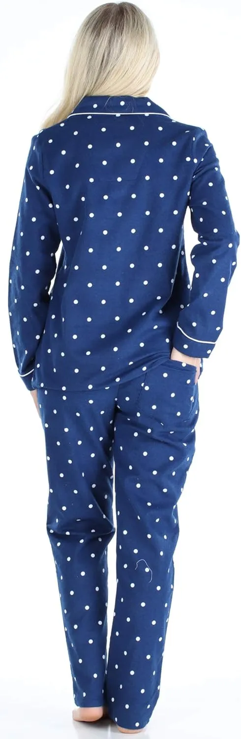 PajamaMania Women's Cotton Flannel Long Sleeve Button-Down Pajamas PJ Set