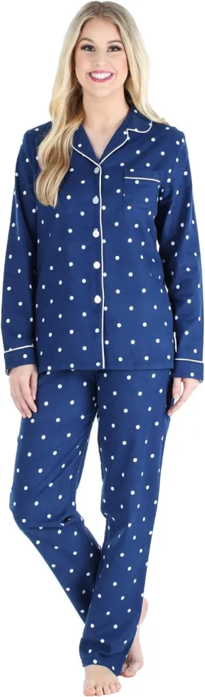 PajamaMania Women's Cotton Flannel Long Sleeve Button-Down Pajamas PJ Set