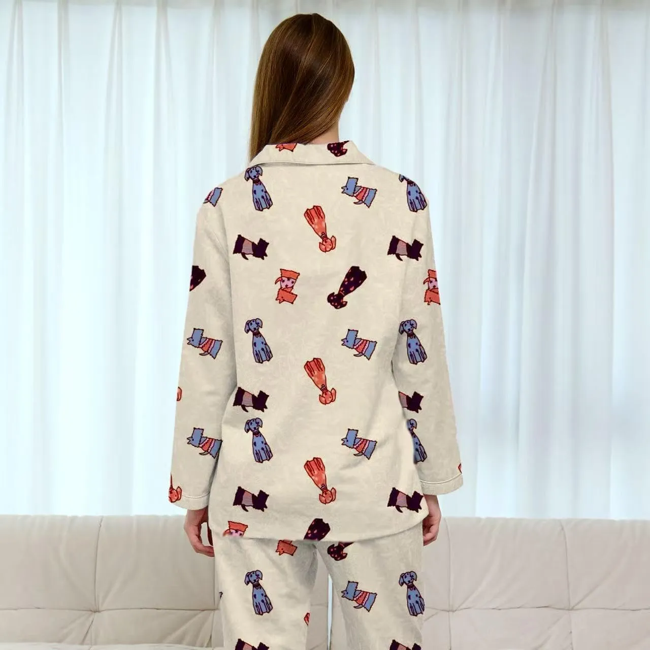 Pajamas for Women Set 2 Piece Cotton Womens Pjs Sets Long Sleeve Button Down Tops with Chest Pocket Soft Sleepwear