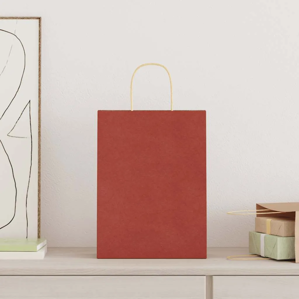 Paper Bags 250 pcs with Handles Red 26x12x35 cm