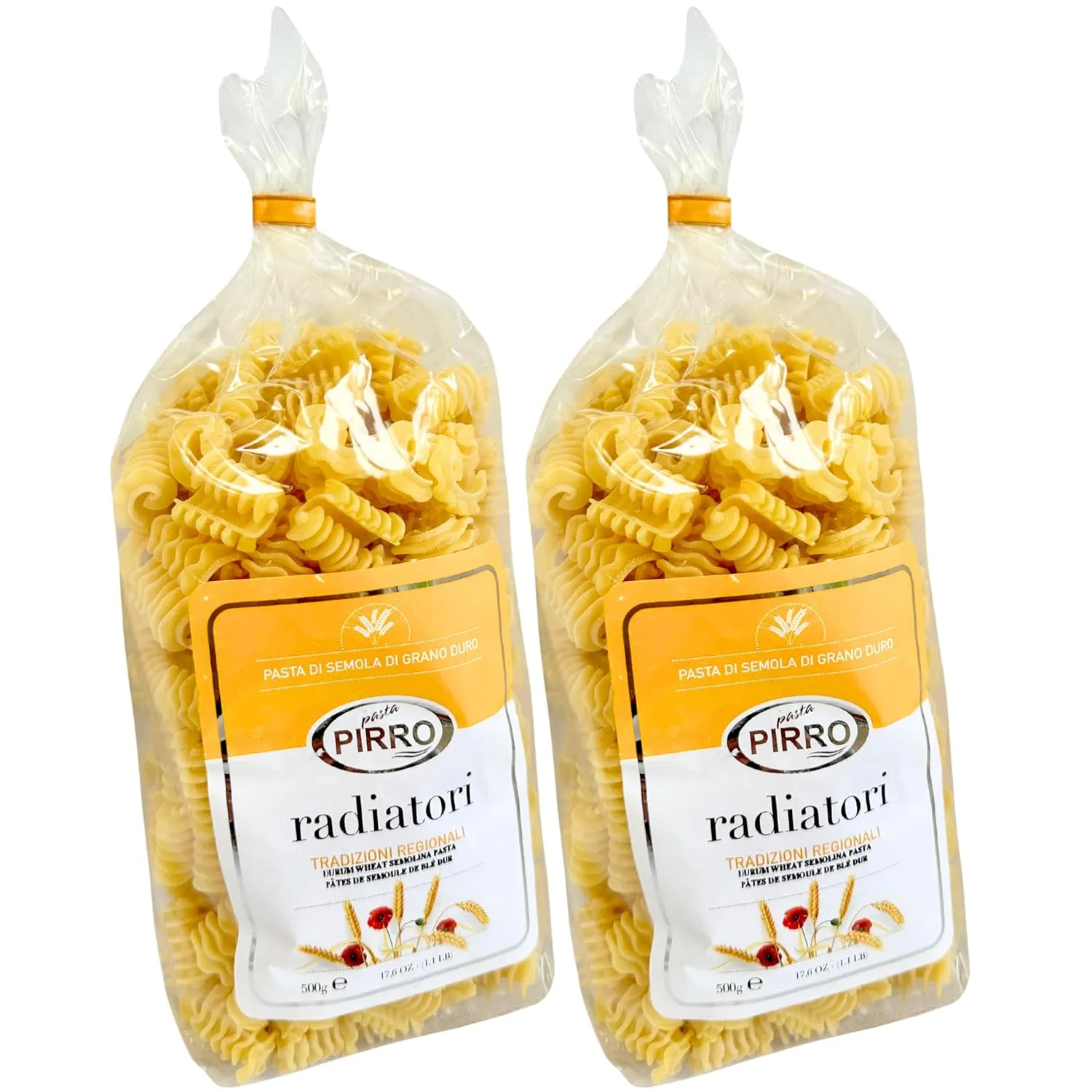 Pasta Pirro Radiatore Pasta from Italy 17.6 oz. (500g)(Pack of 2) Radiatori - Rotini - Fun Shapes - Slow Dried - Radiatori - Similar to Fusilli - Made with Premium Durum Wheat Semolina