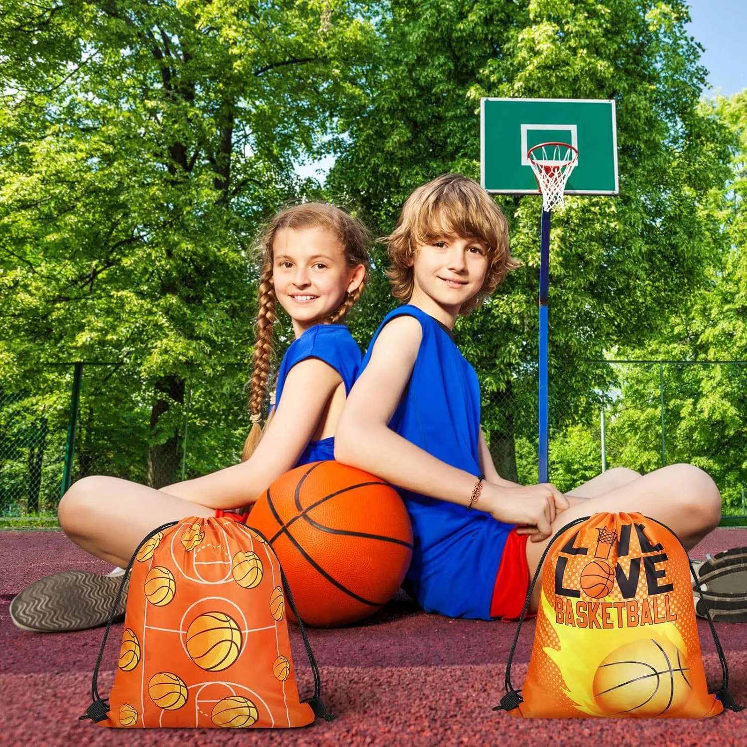 Patelai 36 Pcs Sport Party Favors 12 Drawstring Gift Bags Goodie Treat Candy Bag 12 Adjustable Bracelets 12 Keychains for Birthday Party Supplies Decorations(Basketball)