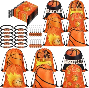 Patelai 36 Pcs Sport Party Favors 12 Drawstring Gift Bags Goodie Treat Candy Bag 12 Adjustable Bracelets 12 Keychains for Birthday Party Supplies Decorations(Basketball)