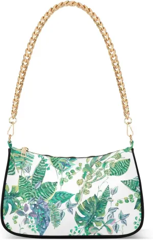 Pattern with Green Exotic Leaves Shoulder Bags for Women, Mini Small Shoulder Purses for Ladies Handbags Clutch Trendy Purses for Girls