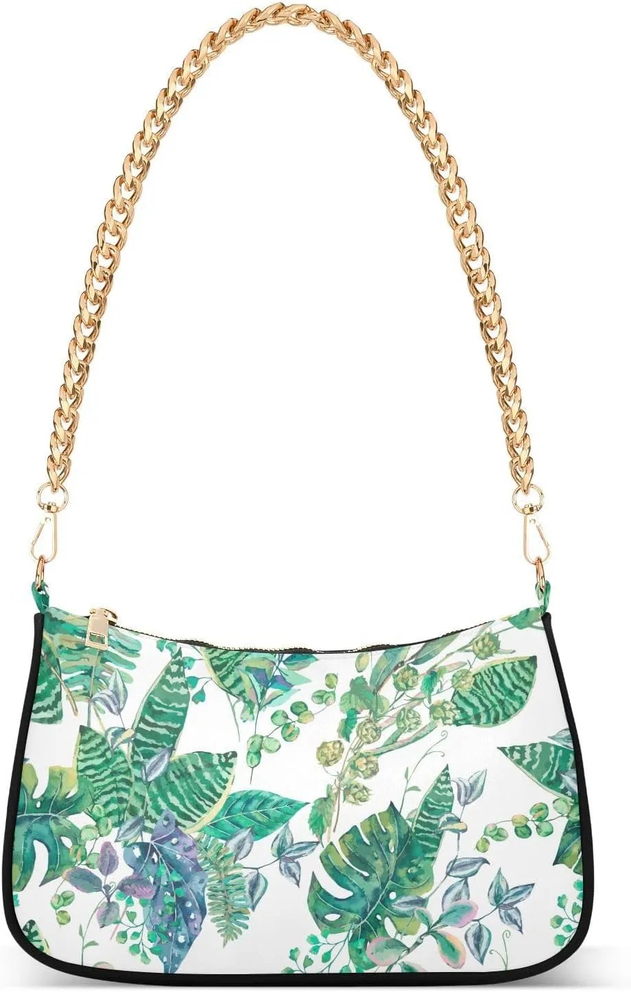 Pattern with Green Exotic Leaves Shoulder Bags for Women, Mini Small Shoulder Purses for Ladies Handbags Clutch Trendy Purses for Girls