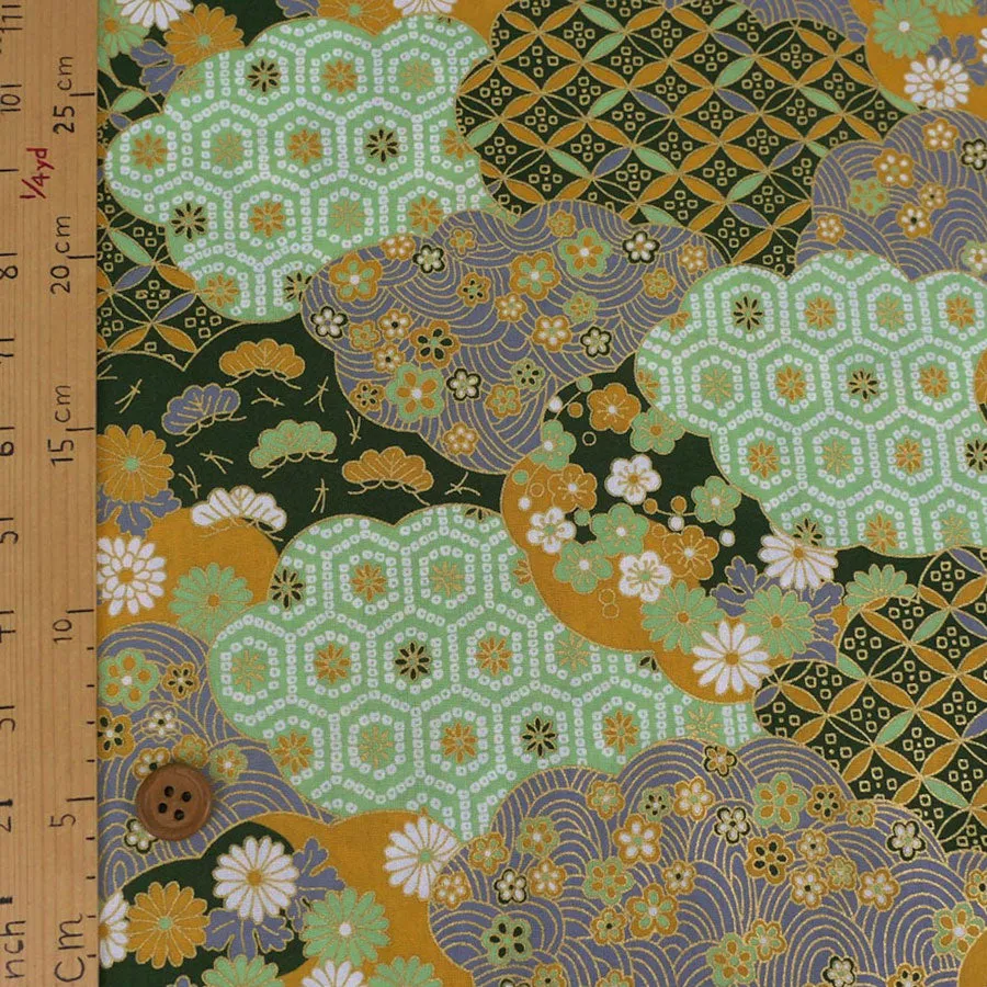 Patterned Clouds Fusion - Green (Length) 1＝0.25yard