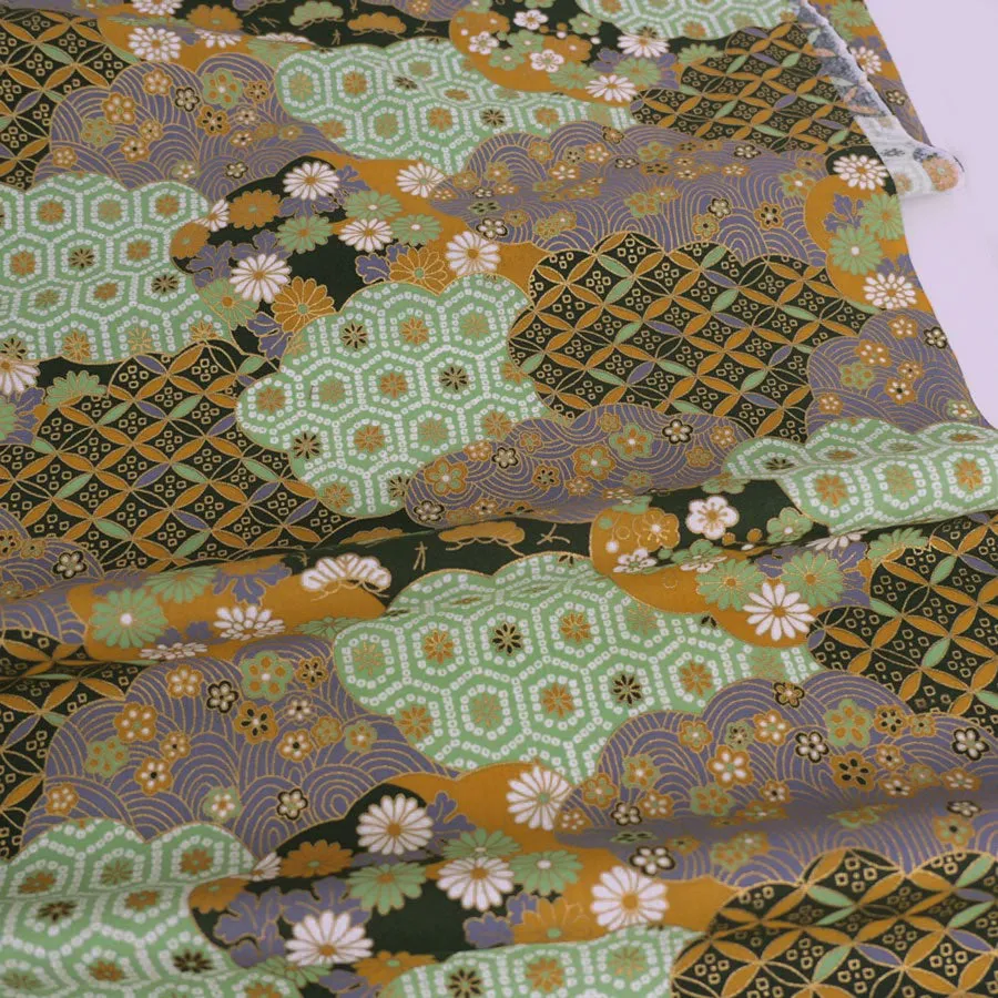 Patterned Clouds Fusion - Green (Length) 1＝0.25yard