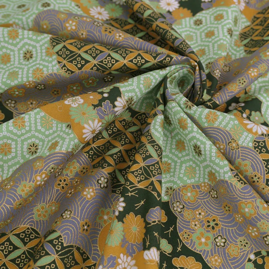 Patterned Clouds Fusion - Green (Length) 1＝0.25yard