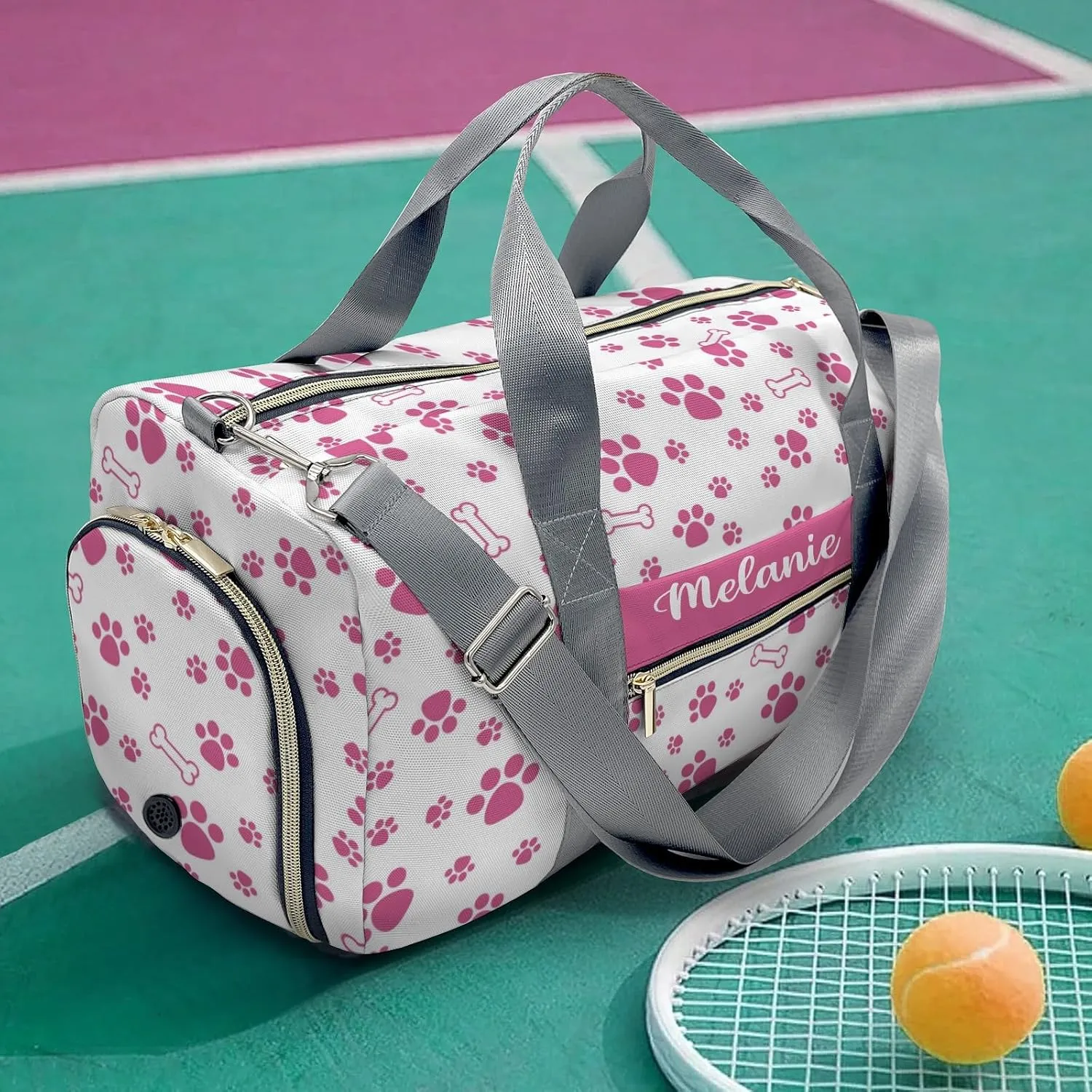 Paws Bones Stars Pink Personalized Duffel Bag with Name Custom Overnight Bag Multi-Function Travel Bag Sports Gym Bag for Travel Weekend Duffel Bag