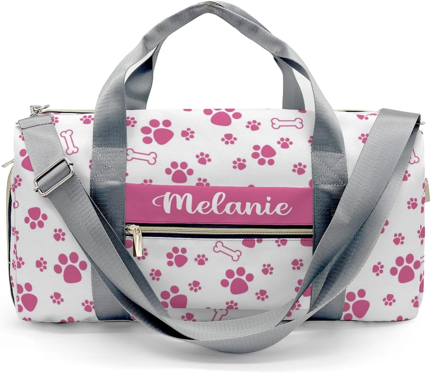 Paws Bones Stars Pink Personalized Duffel Bag with Name Custom Overnight Bag Multi-Function Travel Bag Sports Gym Bag for Travel Weekend Duffel Bag
