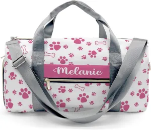 Paws Bones Stars Pink Personalized Duffel Bag with Name Custom Overnight Bag Multi-Function Travel Bag Sports Gym Bag for Travel Weekend Duffel Bag