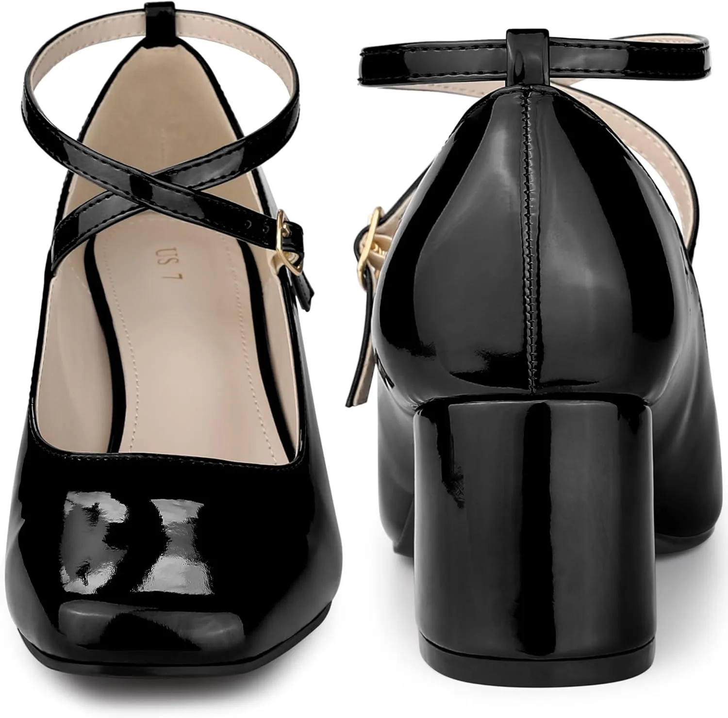 Perphy Mary Jane Square Toe Heels Block Heel Pumps for Women