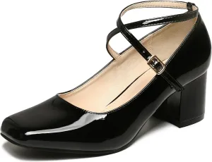Perphy Mary Jane Square Toe Heels Block Heel Pumps for Women