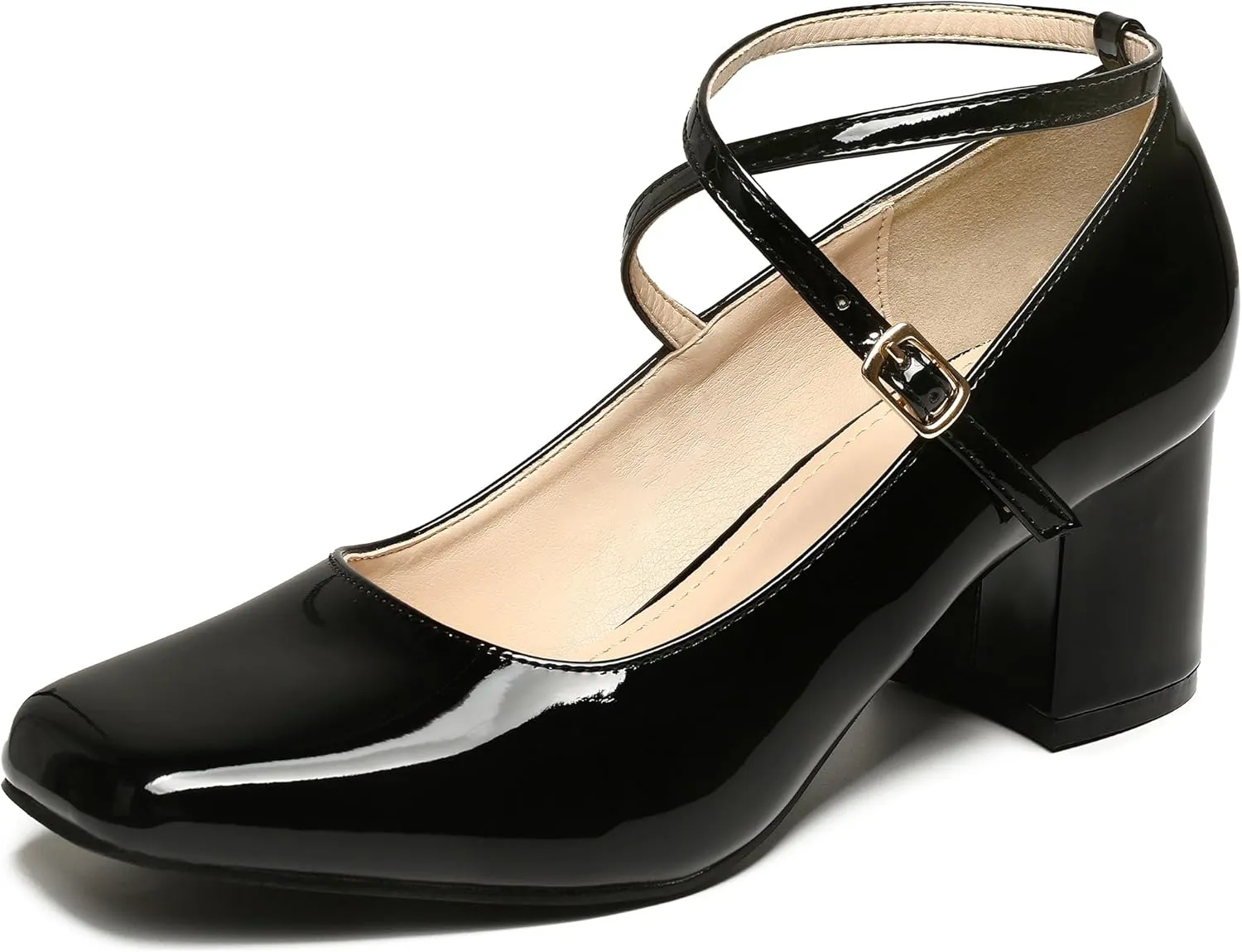 Perphy Mary Jane Square Toe Heels Block Heel Pumps for Women
