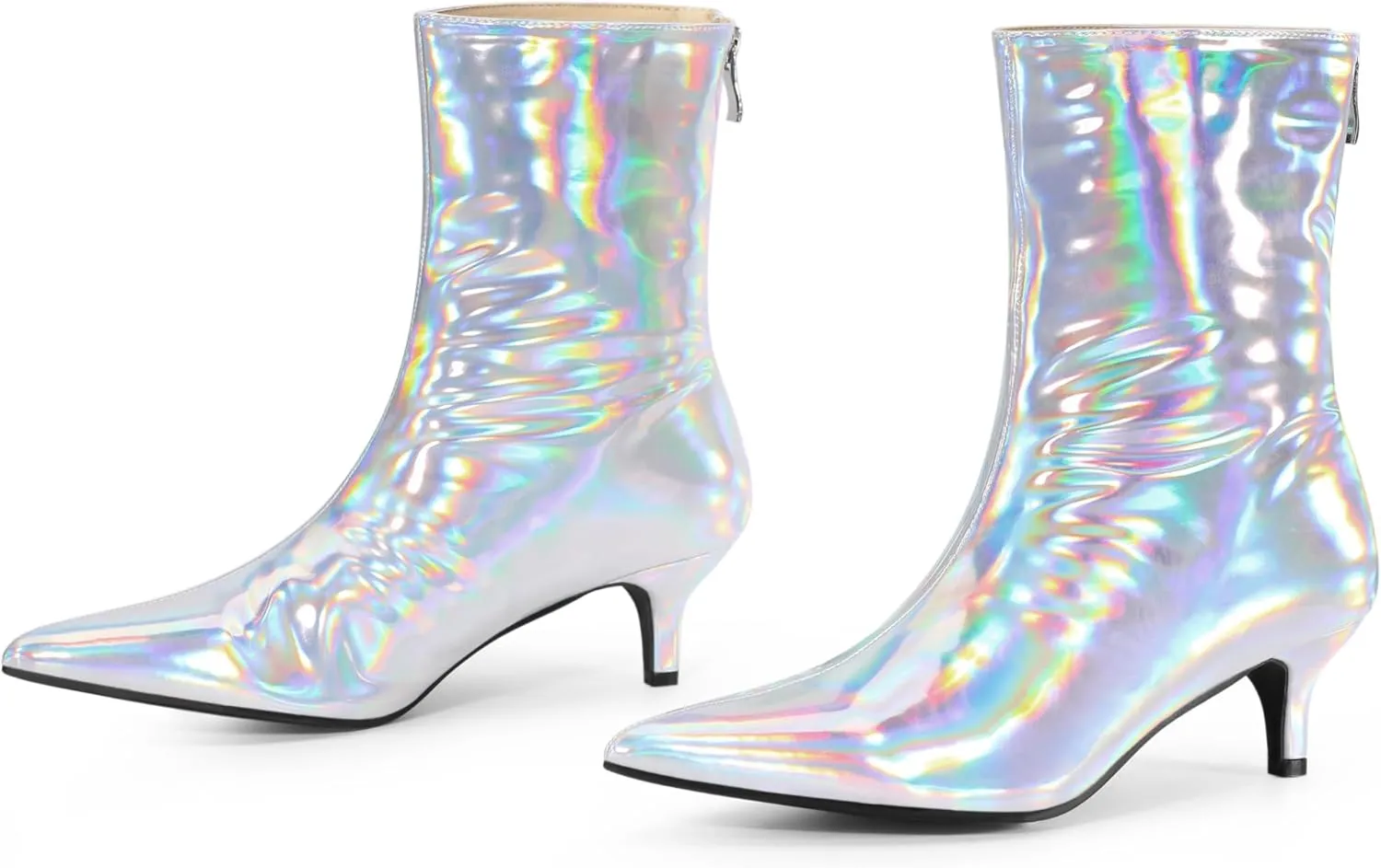 Perphy Metallic Kitten Low Heels Booties Pointed Toe Ankle Boots for Women
