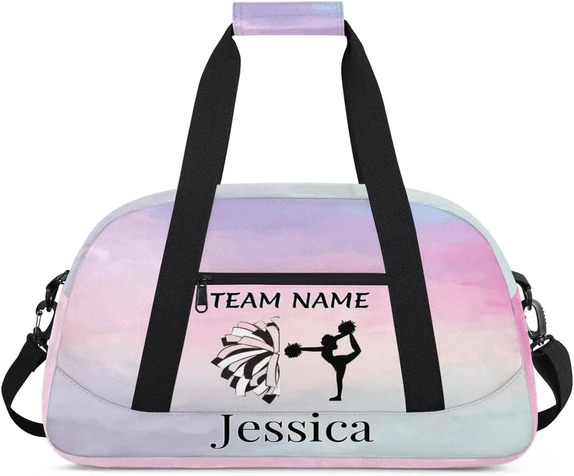 Personalised Cheer Sports Bags, Custom Cheerleader Silhouette Gym Duffle Bag Cheerleading Bags Travel Duffel Bag, Overnight Weekender Bags, Colourful Prints