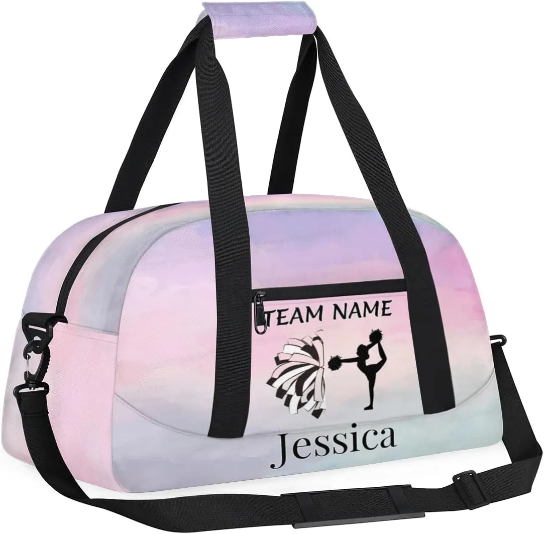 Personalised Cheer Sports Bags, Custom Cheerleader Silhouette Gym Duffle Bag Cheerleading Bags Travel Duffel Bag, Overnight Weekender Bags, Colourful Prints