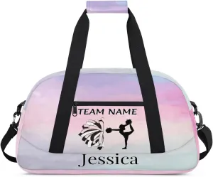 Personalised Cheer Sports Bags, Custom Cheerleader Silhouette Gym Duffle Bag Cheerleading Bags Travel Duffel Bag, Overnight Weekender Bags, Colourful Prints